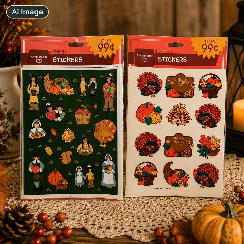 🦃🎃Vintage Hallmark Thanksgiving Stickers Ambassador Sealed Fall 2 Packs🙏🏻🫂
